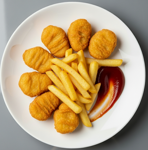 10 Pcs Chilli Cheese Nuggets With Chips & Salad 