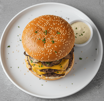 Mega Triple Burger With Triple Cheese & Mushrooms 